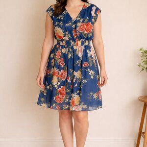 Kate and Lily Floral Navy Dress Pink Yellow Flowers Size 12
